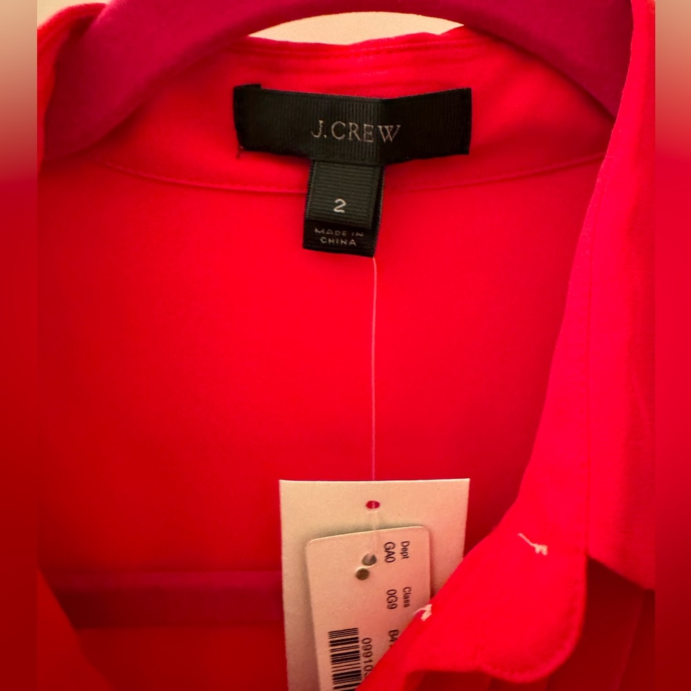 J.Crew Red BCE Pleat Front Button Front Long Sleeve Blouse Top Womens Size 2 - Picture 2 of 8